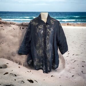 Tan Jay - Black Semi Sheer Floral Blouse - Size 2X